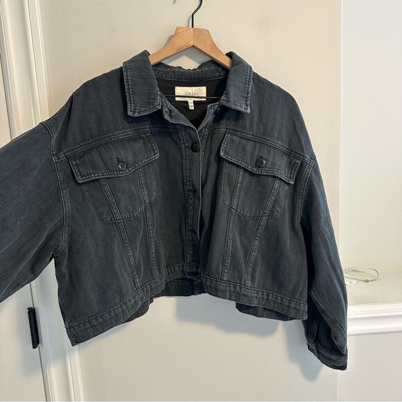 THE GREAT. Black Cotton Cropped Oversized Denim Jacket 2 Medium - Picture 12 of 14